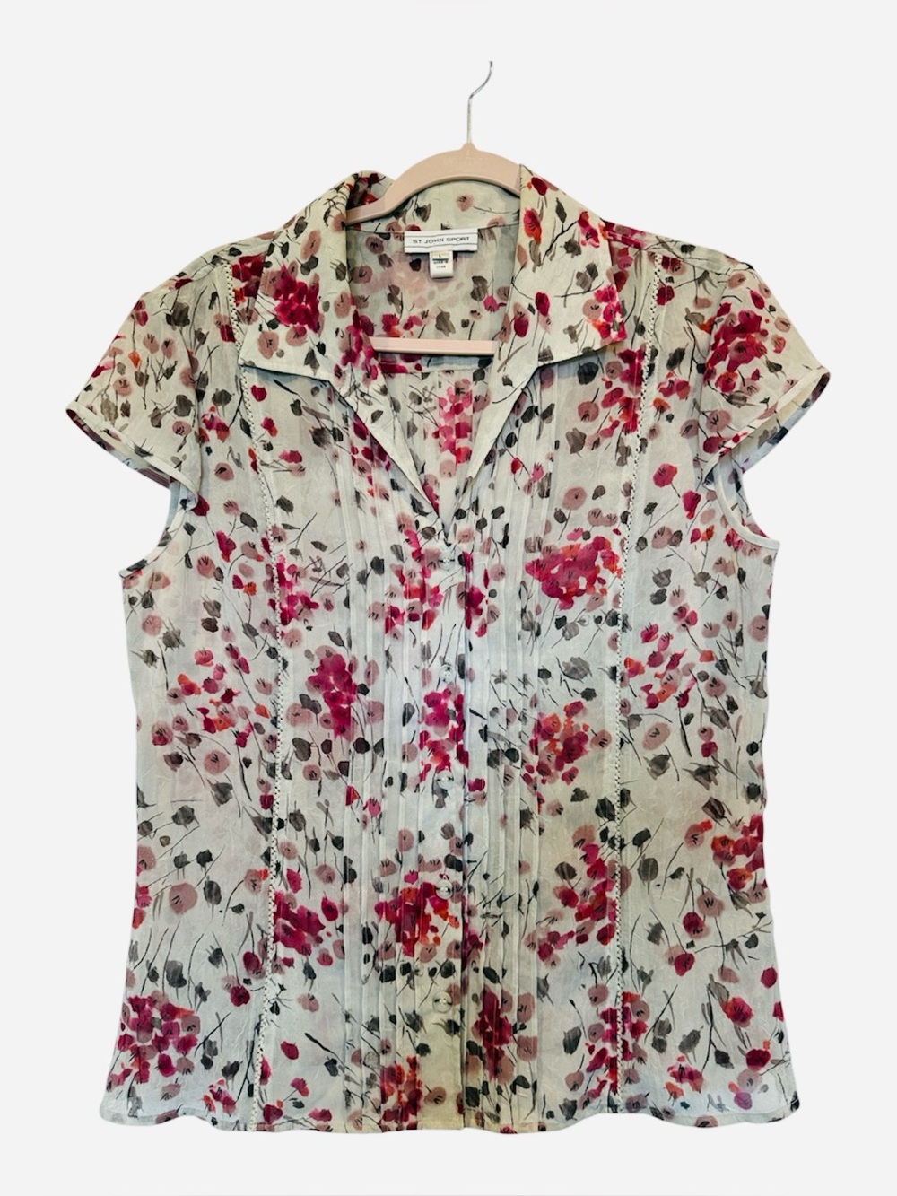 ST.JOHN SPORT Cap-Sleeve Pleated Blouse